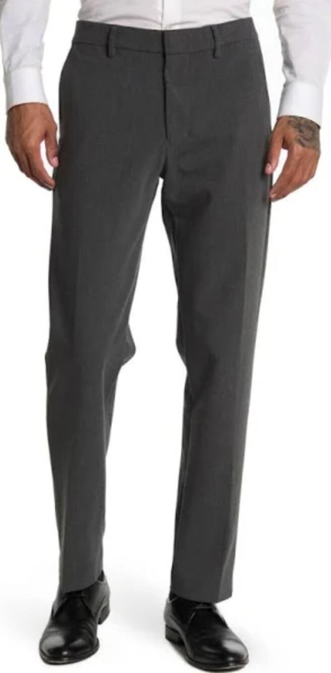 NORDSTROM Men's Trim Fit Trousers Pants 36R Dark Grey Flat Front Stretch NWT